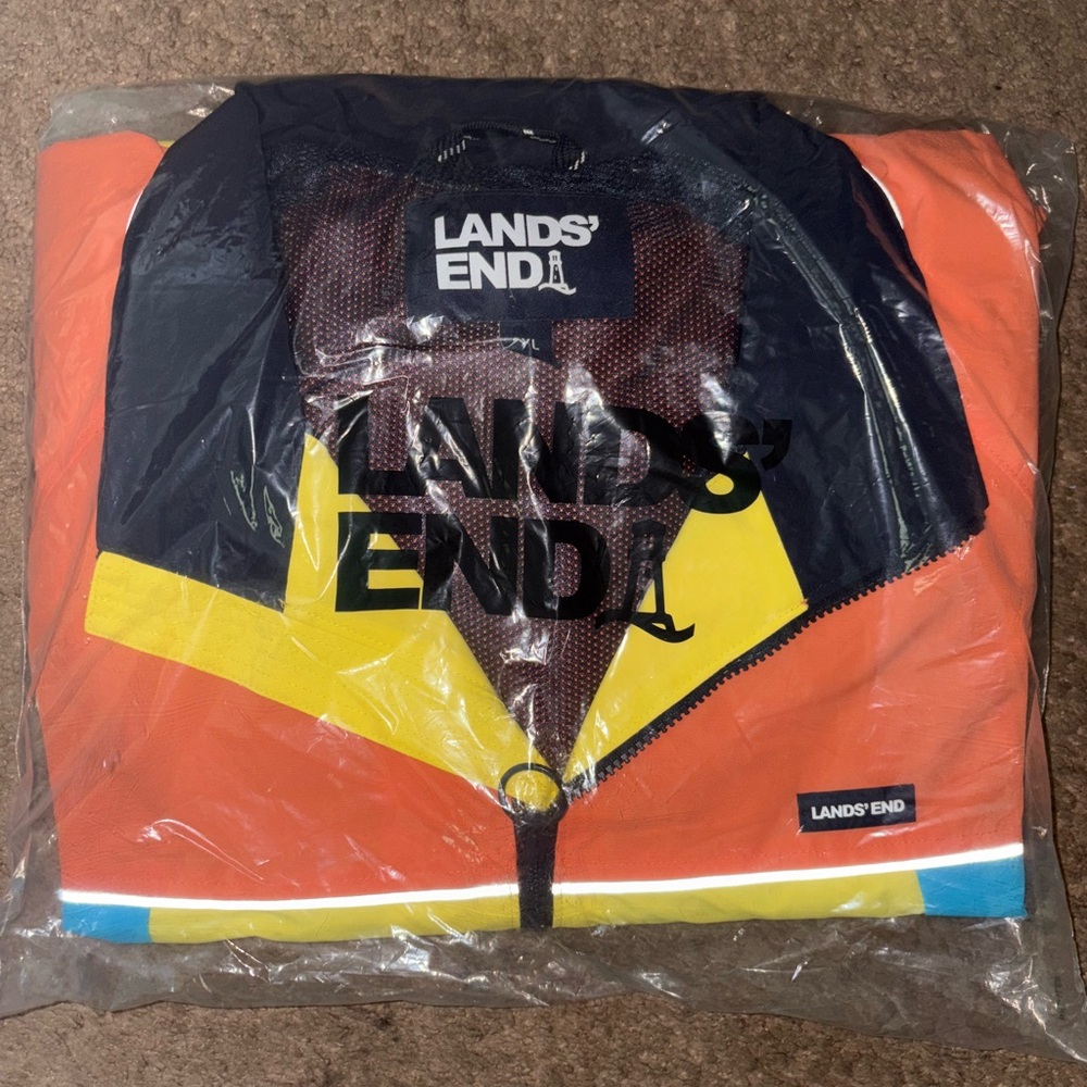 Lands' End Multicolor Jacket with Orange, Yellow, and Navy